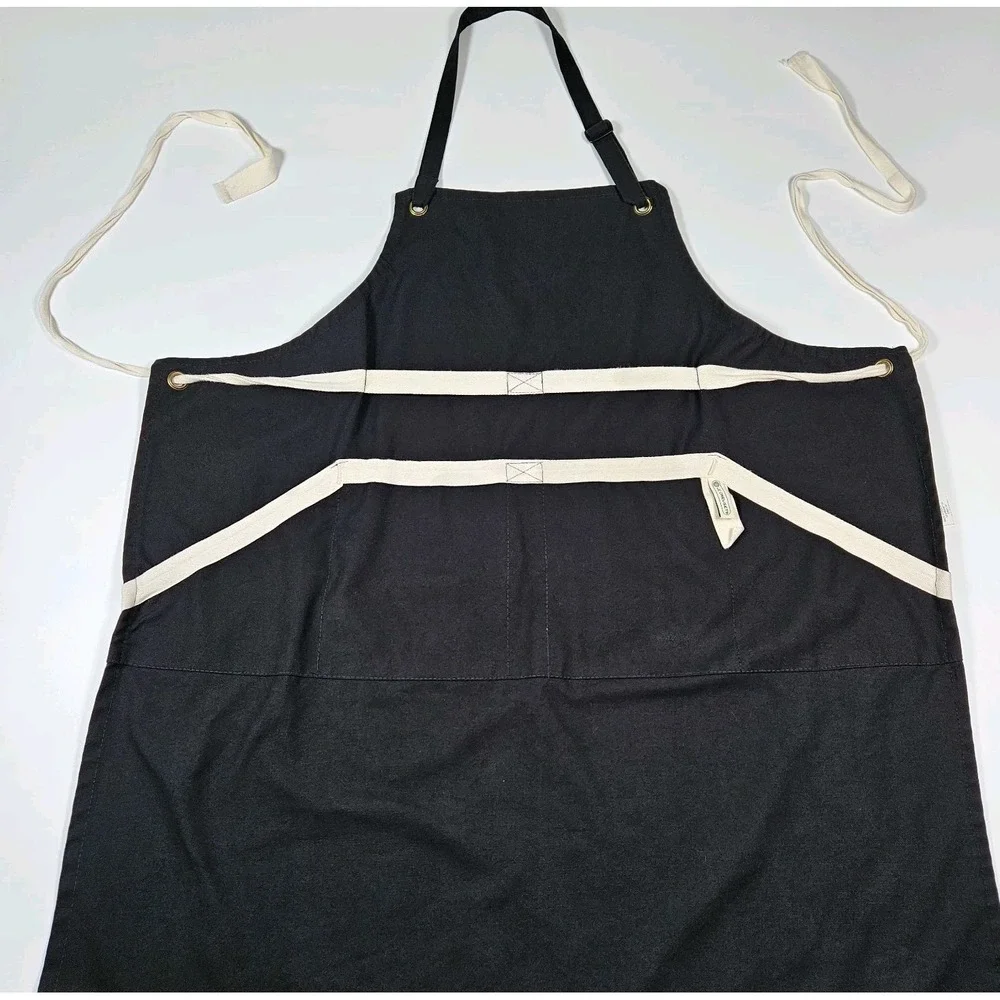 Le Creuset Chef's Apron‎ Black Canvas Adult Cooking Kitchen Excellent Condition